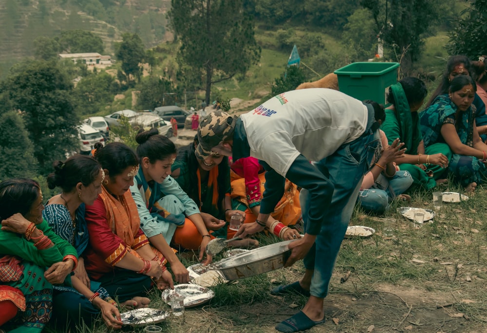 Volunteers sharing a community meal together